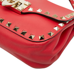 ヴァレンティノ ロックスタッズ 斜め掛け ショルダーバッグ レッド ゴールド レザー レディース VALENTINO 【中古】
