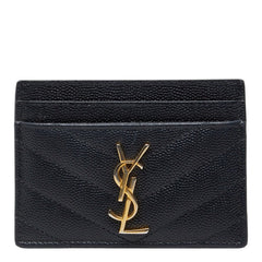 サンローラン YSLロゴ モノグラム カードケース パスケース 423291 BOW01 1000 ブラック レザー レディース SAINT LAURENT 【中古】