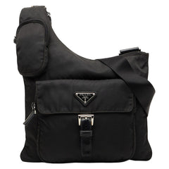 プラダ 三角ロゴプレート 斜め掛け ショルダーバッグ ブラック ナイロン レザー レディース PRADA 【中古】