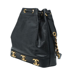シャネル トリプルココマーク ショルダーバッグ ブラック キャビアスキン レディース CHANEL 【中古】