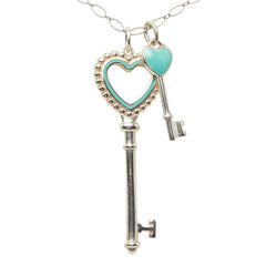 ティファニー ハートキー モチーフ ロングネックレス シルバー ティファニーブルー SV925 シルバー エナメル レディース TIFFANY&Co. 【中古】
