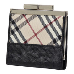 バーバリー ノバチェック コインケース がま口財布 ベージュ マルチカラー キャンバス レザー レディース BURBERRY 【中古】