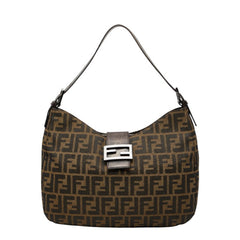 フェンディ ズッカ マンマバケット ショルダーバッグ ブラウン キャンバス レザー レディース FENDI 【中古】