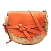 ロエベ アナグラム ゲート ショルダーバッグ ベージュ オレンジ ラフィア レザー レディース LOEWE 【中古】