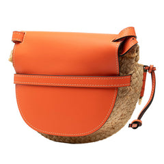 ロエベ アナグラム ゲート ショルダーバッグ ベージュ オレンジ ラフィア レザー レディース LOEWE 【中古】
