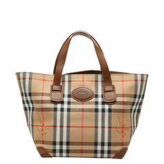 バーバリー ノバチェック シャドーホース ハンドバッグ トートバッグ ブラウン ベージュ キャンバス レザー レディース BURBERRY 【中古】