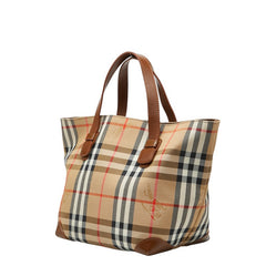 バーバリー ノバチェック シャドーホース ハンドバッグ トートバッグ ブラウン ベージュ キャンバス レザー レディース BURBERRY 【中古】