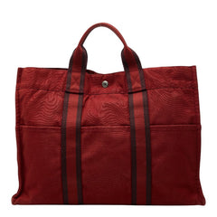 エルメス フールトゥMM ハンドバッグ トートバッグ レッド キャンバス レディース HERMES 【中古】