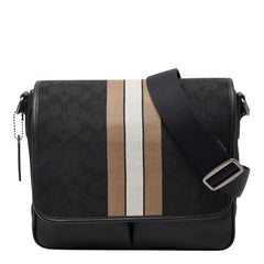 コーチ シグネチャー トンプソン 斜め掛け ショルダーバッグ C6583 ブラック ベージュ キャンバス レザー メンズ COACH 【中古】