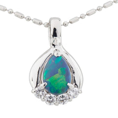 Pt900 プラチナ Pt850 プラチナ ブラックオパール0.65ct ダイヤ0.18ct しずく型モチーフ ペンダント ネックレス レディース 【中古】
