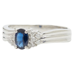 Pt850 プラチナ サファイア0.52ct ダイヤ0.11ct リング 指輪 レディース 13号 【中古】