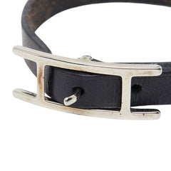エルメス アピ3 ブレスレット ブラック シルバー レザー メタル レディース HERMES 【中古】