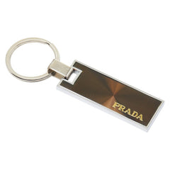 プラダ ロゴ キーホルダー キーリング シルバー ブラウン メタル レディース PRADA 【中古】