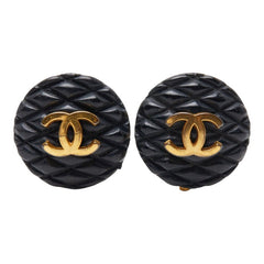 シャネル マトラッセ ココマーク イヤリング ゴールド ブラック メッキ レディース CHANEL 【中古】