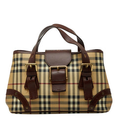 バーバリー ノバチェック シャドーホース ハンドバッグ トートバッグ ブラウン ベージュ PVC レザー レディース BURBERRY 【中古】