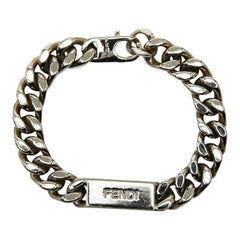 フェンディ ロゴプレート チェーン ブレスレット #L シルバー メタル レディース FENDI 【中古】