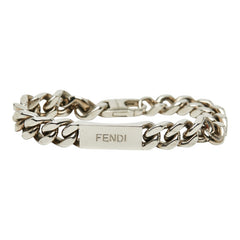 フェンディ ロゴプレート チェーン ブレスレット #L シルバー メタル レディース FENDI 【中古】
