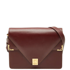 カルティエ マストライン 斜め掛け フラップショルダーバッグ ワインレッド レザー レディース CARTIER 【中古】