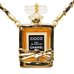 シャネル COCO EAU DE PARFUM ココ オードゥ パルファム 香水 チェーン ネックレス ゴールド クリア ブラック メッキ ナイロン レディース CHANEL 【中古】