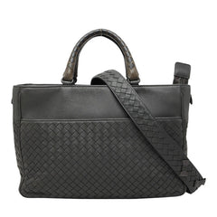 ボッテガヴェネタ イントレチャート ハンドバッグ ショルダーバッグ 2WAY グレー レザー パイソン レディース BOTTEGAVENETA 中古
