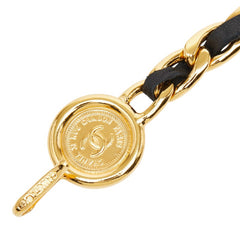 シャネル ヴィンテージ チェーン ベルト ゴールド ブラック メッキ レザー レディース CHANEL 【中古】