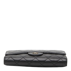 シャネル マトラッセ ココマーク 三つ折り財布 長財布 ブラック キャビアスキン レディース CHANEL 【中古】