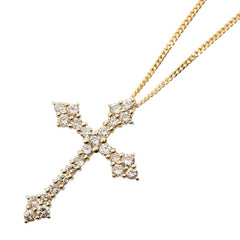 K18YG イエローゴールド ダイヤ1.00ct クロスモチーフ ペンダント ネックレス レディース 【中古】