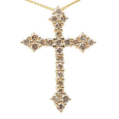 K18YG イエローゴールド ダイヤ1.00ct クロスモチーフ ペンダント ネックレス レディース 【中古】