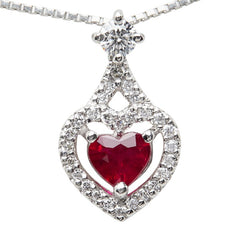 Pt900 プラチナ Pt850 プラチナ ルビー0.39ct ダイヤ0.20ct ハートモチーフ ペンダント ネックレス レディース 【中古】