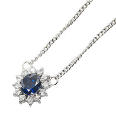 Pt900 プラチナ Pt850 プラチナ サファイア0.58ct ダイヤ0.18ct フラワーモチーフ ペンダント ネックレス レディース 【中古】