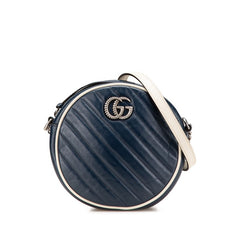 グッチ GGマーモント ミニ チェーン ショルダーバッグ 550154 ネイビー ホワイト レザー レディース GUCCI 【中古】