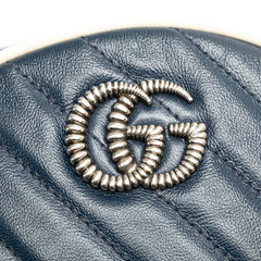 グッチ GGマーモント ミニ チェーン ショルダーバッグ 550154 ネイビー ホワイト レザー レディース GUCCI 【中古】