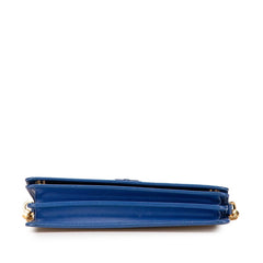 プラダ チェーン ショルダーウォレット バッグ 1BP012 ブルー サフィアーノレザー レディース PRADA 【中古】
