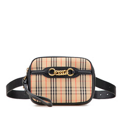 バーバリー ノバチェック ウエストバッグ ボディバッグ ポーチ ベージュ ブラック キャンバス レザー レディース BURBERRY 【中古】