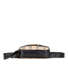 バーバリー ノバチェック ウエストバッグ ボディバッグ ポーチ ベージュ ブラック キャンバス レザー レディース BURBERRY 【中古】