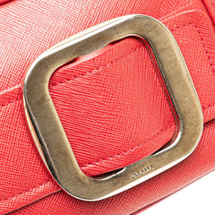 プラダ 三角ロゴプレート 斜め掛け ショルダーバッグ カメラバッグ レッド サフィアーノレザー レディース PRADA 【中古】