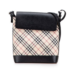 バーバリー ノバチェック 斜め掛け ショルダーバッグ ベージュ ブラック キャンバス レザー レディース BURBERRY 【中古】