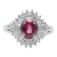 Pt900 プラチナ ルビー1.53ct ダイヤ0.50ct リング 指輪 レディース 12号 【中古】