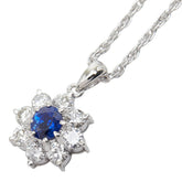 Pt900 プラチナ Pt850 プラチナ サファイア0.53ct ダイヤ0.63ct フラワーモチーフ ペンダント ネックレス レディース 【中古】