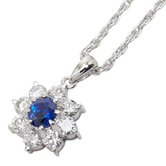 Pt900 プラチナ Pt850 プラチナ サファイア0.53ct ダイヤ0.63ct フラワーモチーフ ペンダント ネックレス レディース 【中古】