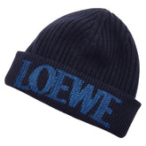 ロエベ ロゴ ニットキャップ ニット帽 ビーニー F540257X23 ネイビー ブルー ウール レディース LOEWE 【中古】