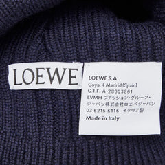 ロエベ ロゴ ニットキャップ ニット帽 ビーニー F540257X23 ネイビー ブルー ウール レディース LOEWE 【中古】