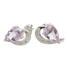Pt850 プラチナ アメジスト2.32ct ダイヤ0.08ct ハートモチーフ ピアス レディース 【中古】