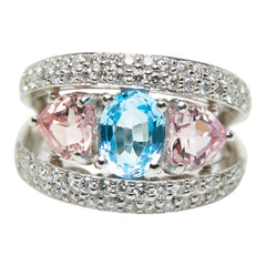 Pt900 プラチナ ブルートパーズ1.54ct モルガナイト ダイヤ0.85ct リング 指輪 レディース 11.5号 【中古】