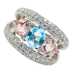 Pt900 プラチナ ブルートパーズ1.54ct モルガナイト ダイヤ0.85ct リング 指輪 レディース 11.5号 【中古】