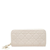 ディオール カナージュ レディ ディオール ヴォヤジュール ラウンドファスナー 長財布 ピンク レザー レディース Dior 【中古】
