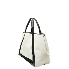 バレンシアガ ネイビーカバスM ハンドバッグ トートバッグ 339936 ホワイト ブラック キャンバス レザー レディース BALENCIAGA 【中古】