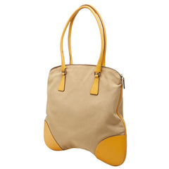 プラダ 三角ロゴプレート トートバッグ ショルダーバッグ ベージュ イエロー系 キャンバス レザー レディース PRADA 【中古】