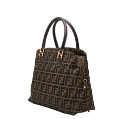 フェンディ ズッカ ハンドバッグ ベージュ ブラック キャンバス レディース FENDI 【中古】