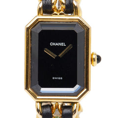シャネル プルミエールL サイズ GP 腕時計 H0001 クオーツ ブラック文字盤 ステンレススチール メッキ レディース CHANEL 【中古】